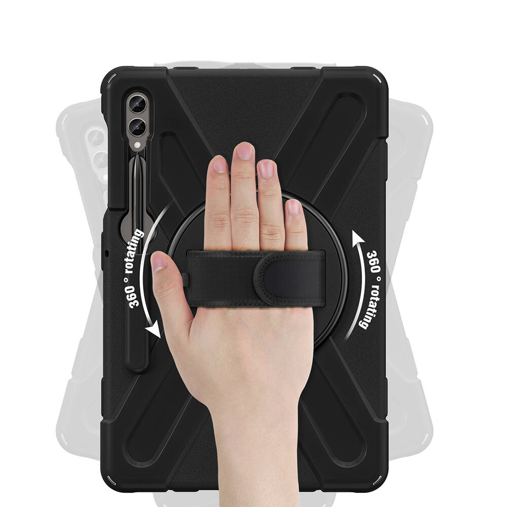 Samsung Galaxy Tab S9 FE Plus Uyumlu Kalem Bölmeli Standlı Defender Sert Kılıf