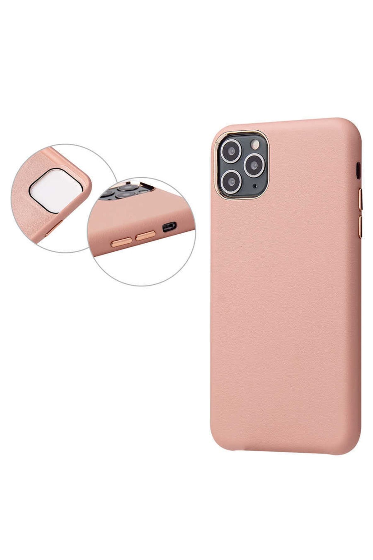 Apple Iphone 11 Pro Için Kadife Iç Yüzeyli Eyzi Deri Kapak Pembe