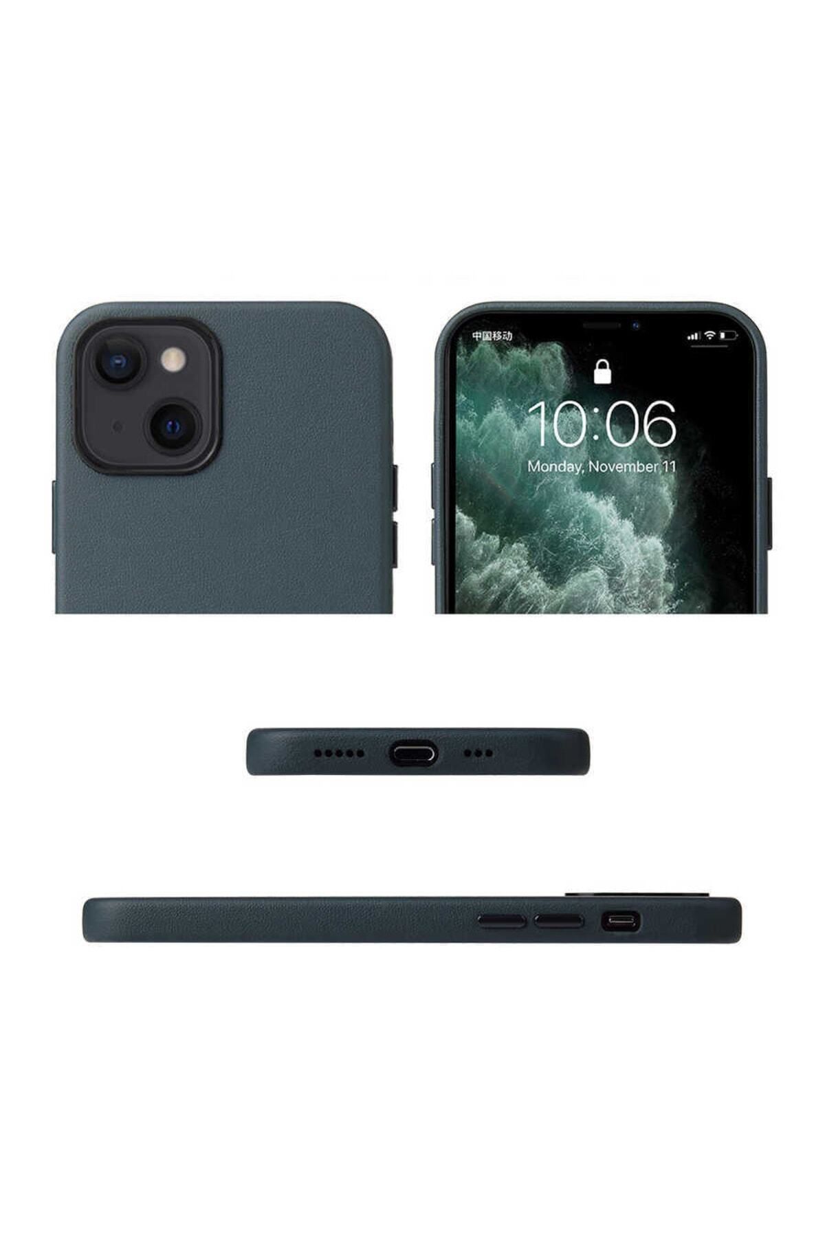 Apple iPhone 13 için Kadife Iç Yüzeyli Eyzi Deri Kapak Beyaz