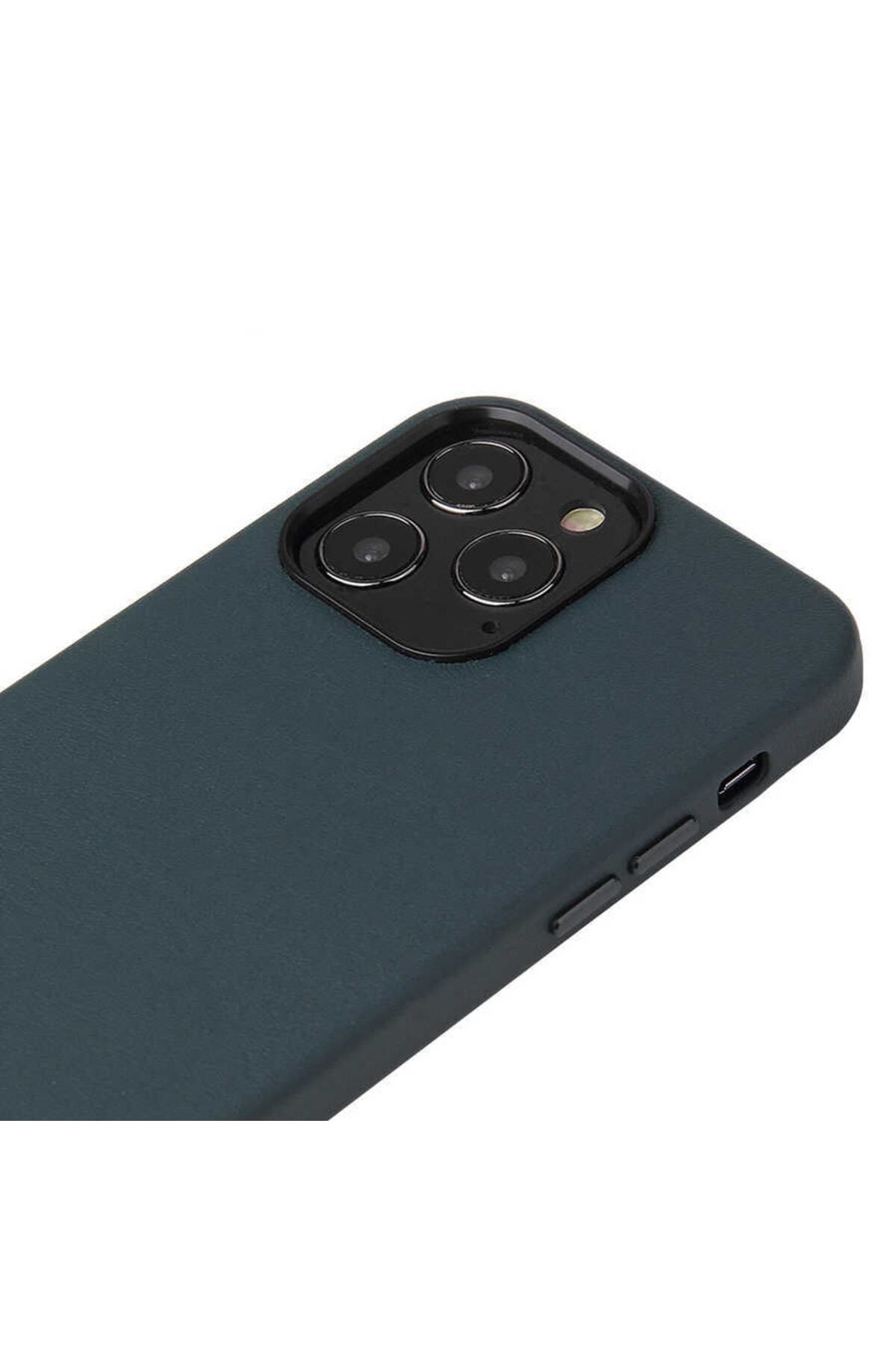 Apple iPhone 13 Pro için Kadife Iç Yüzeyli Eyzi Deri Kapak Lacivert