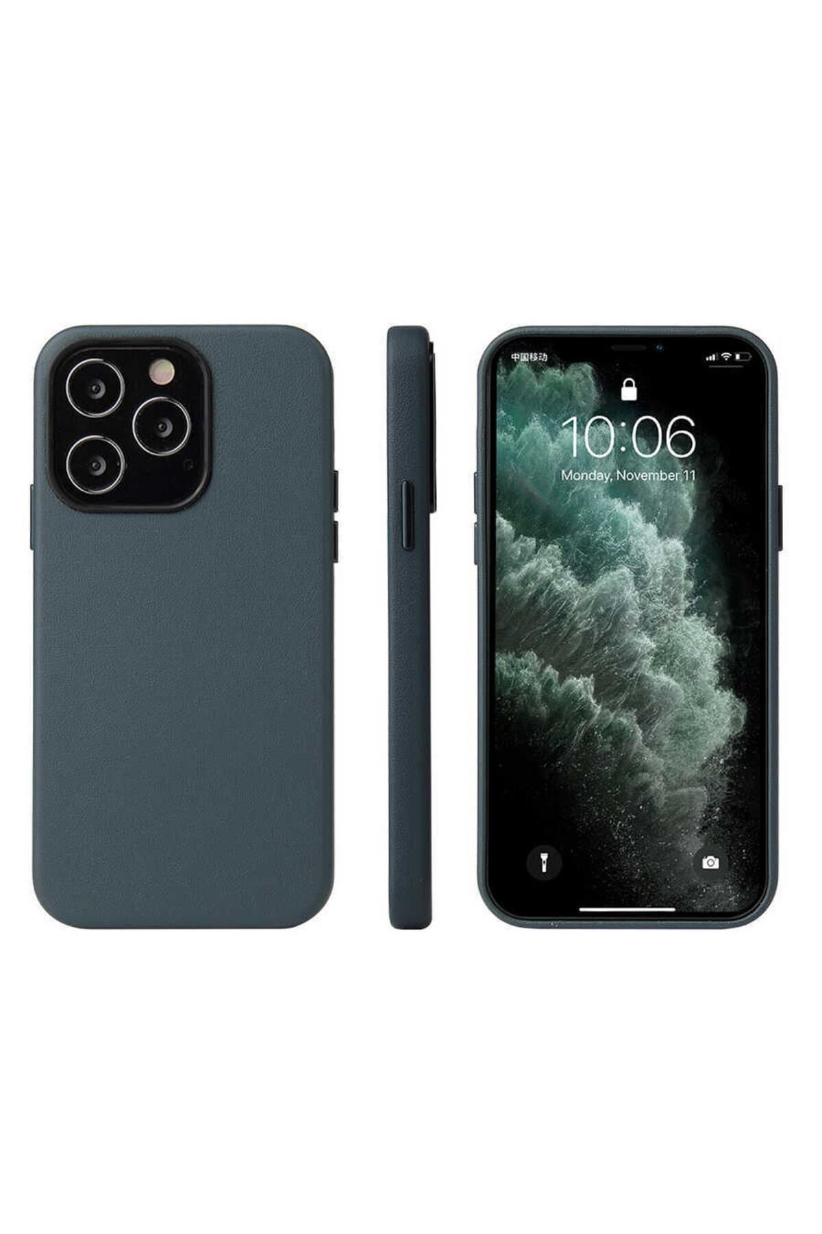 Apple iPhone 13 Pro için Kadife Iç Yüzeyli Eyzi Deri Kapak Lacivert