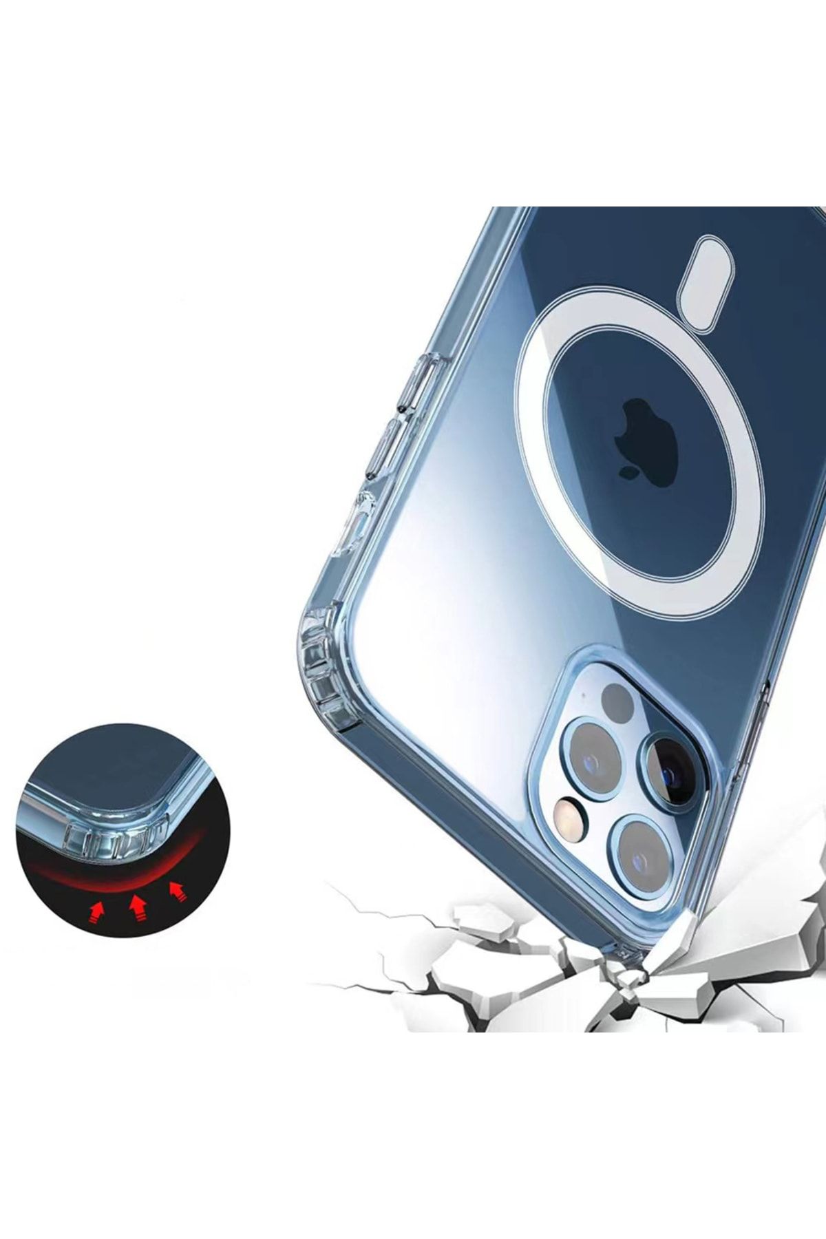 Apple Iphone 13 Pro Için Magsafe Şarj Özellikli Embos Şeffaf Sert Silikon Kapak