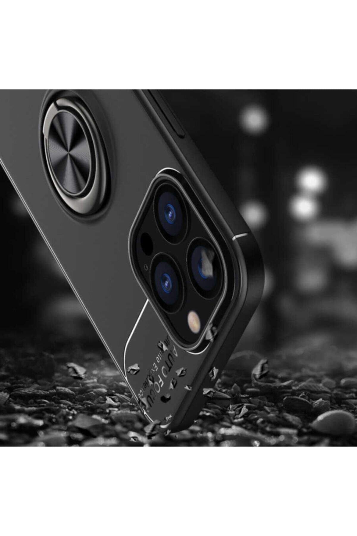 Apple iPhone 13 Pro Max için Yüzüklü Manyetik Ravel Silikon Kapak Siyah - Rose Gold