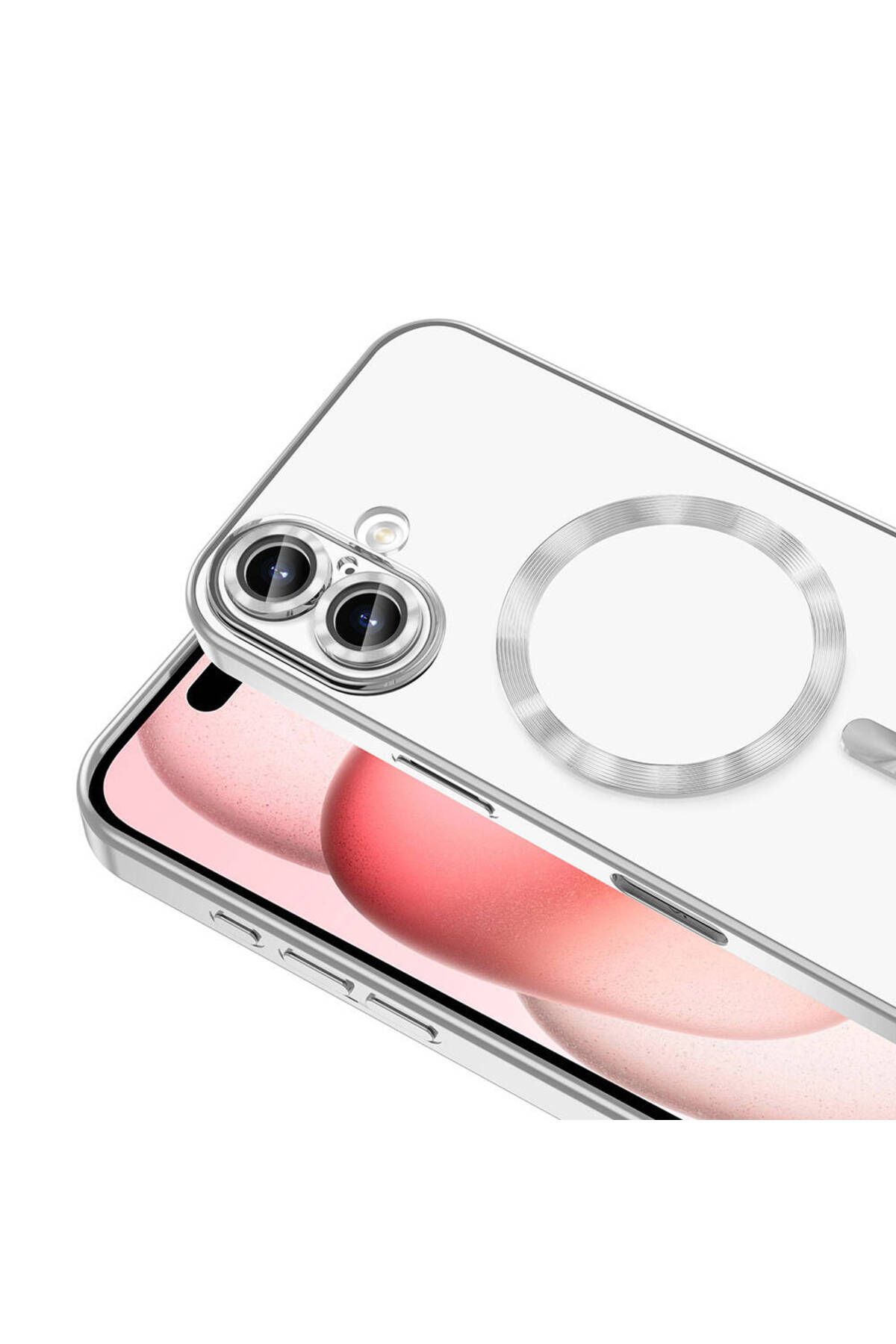 Apple iPhone 16 Plus Uyumlu Magsafe Şarj Özellikli Demre Silikon Kapak Gümüş