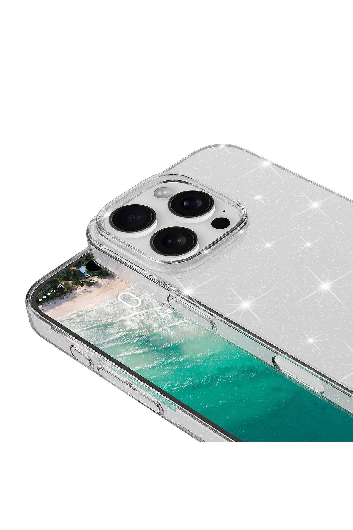 Apple iPhone 16 Pro Max Uyumlu Simli Redos Sert Silikon Kapak Şeffaf