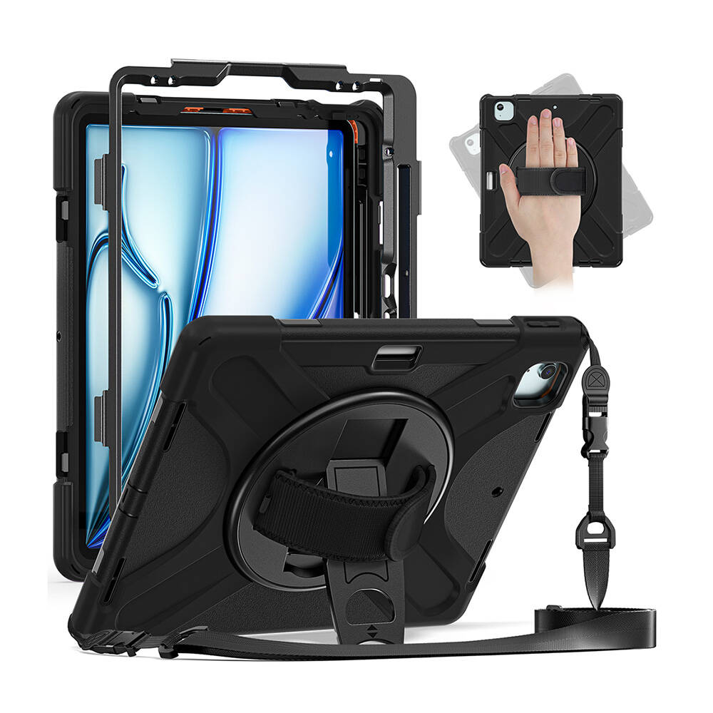 Apple iPad Air 13 2024 Uyumlu Kalem Bölmeli Standlı Defender Sert Kılıf