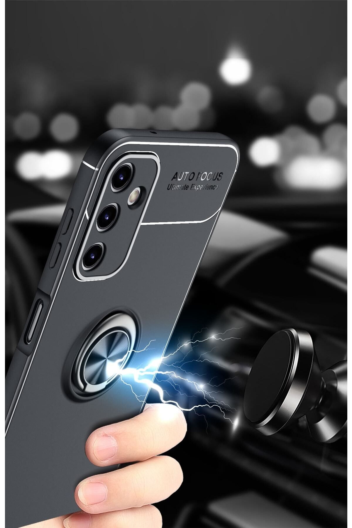 Galaxy A14 için Yüzüklü Manyetik Ravel Silikon Kapak Mavi