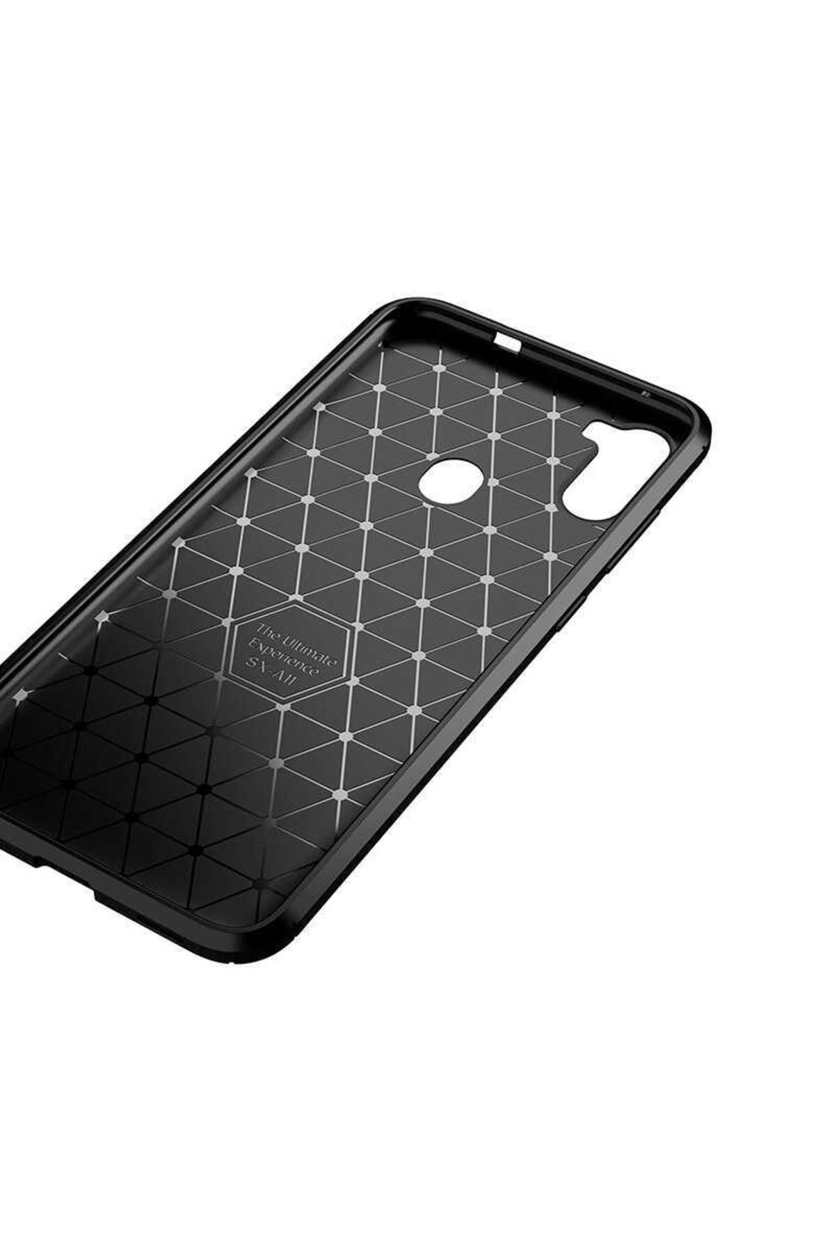 Galaxy M11 için Karbon Desenli Negro Silikon Kapak Kahverengi