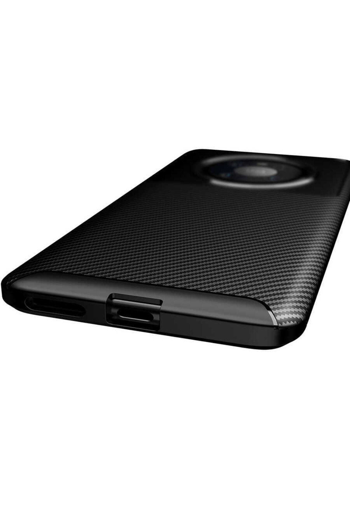 Huawei Mate 40 Pro Için Karbon Tasarımlı Negro Silikon Kılıf Kahverengi