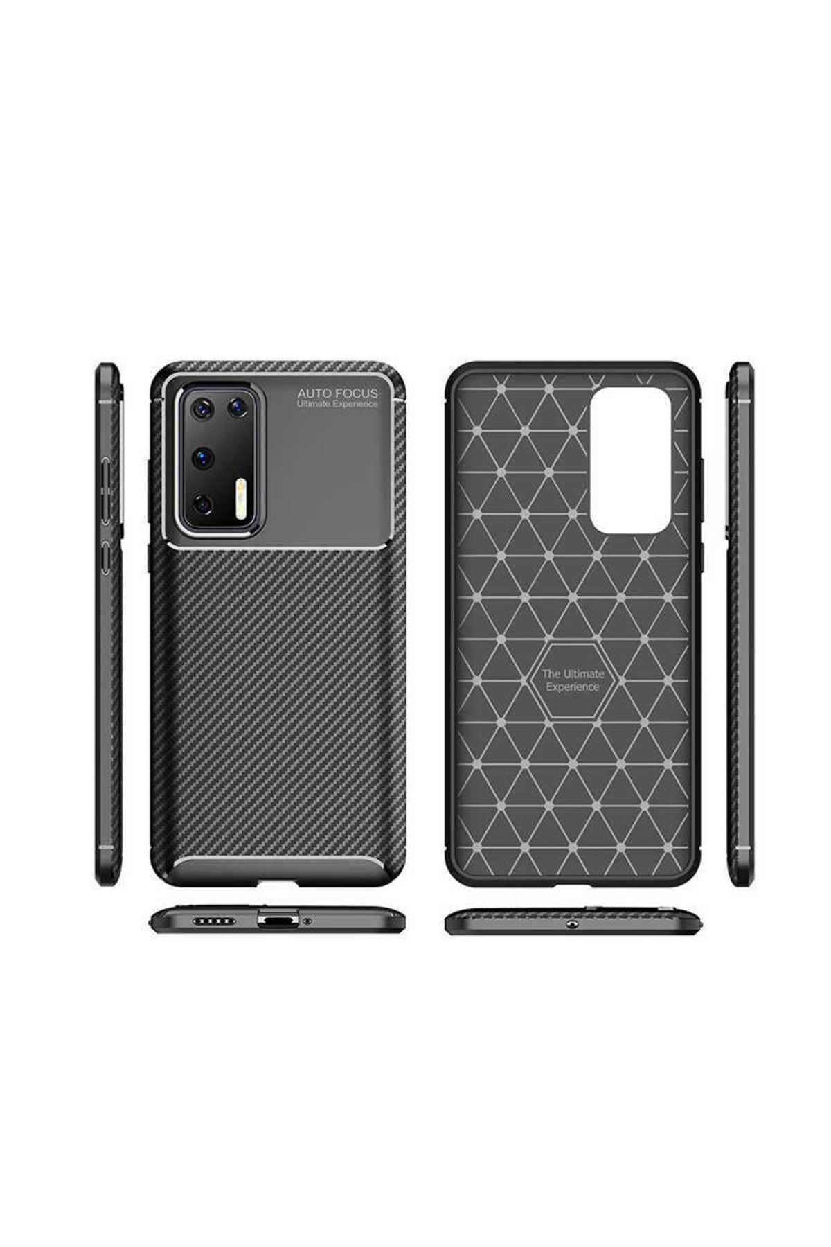 Huawei P40 Için Karbon Tasarımlı Negro Silikon Kılıf Lacivert