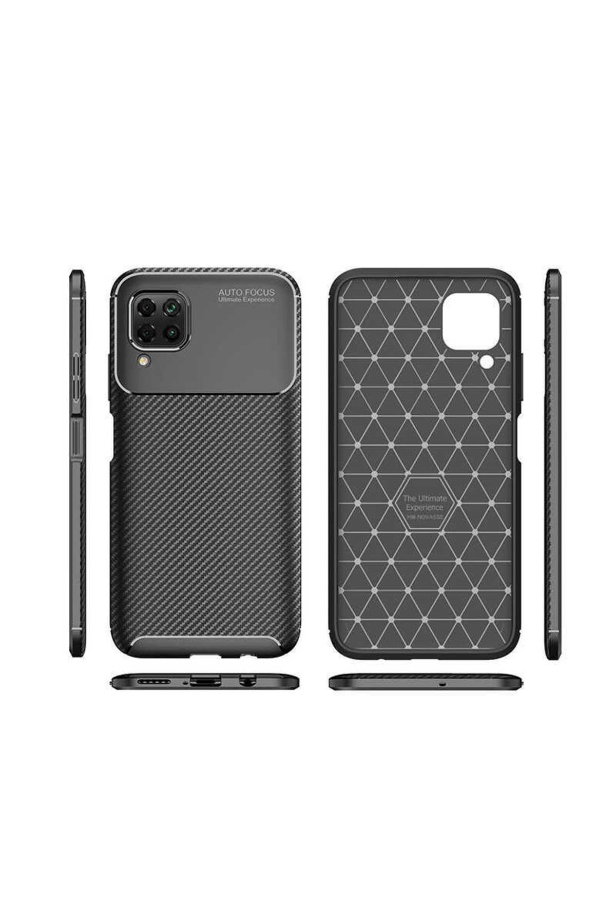 Huawei P40 Lite Için Karbon Tasarımlı Negro Silikon Kılıf Kahverengi