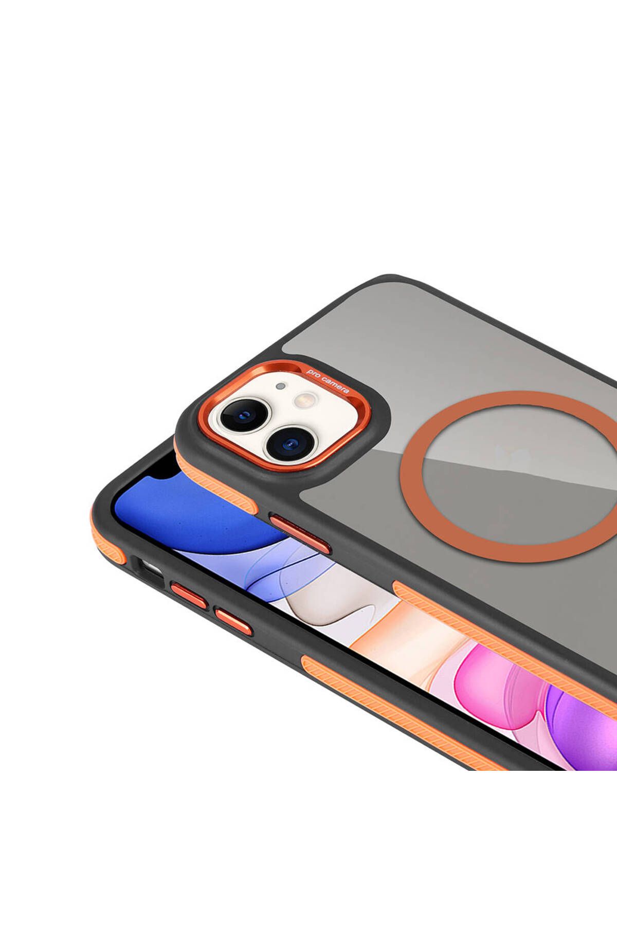 iPhone 11 için Magsafe Renkli Sert Silikon Kapak Solo Turuncu