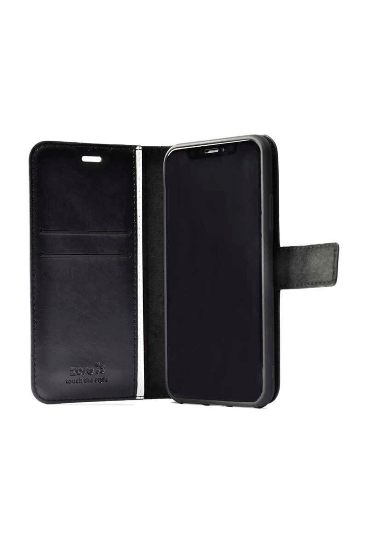 Iphone 13 Pro Uyumlu Için Kartlıklı Standlı Suni Deri Kapaklı Cüzdanlı Delüx Kılıf Siyah