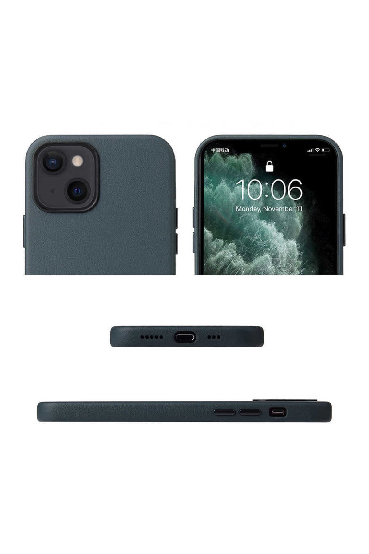 Iphone 13 Uyumlu  Için Kadife Iç Yüzeyli Eyzi Deri Kapak Kırmızı