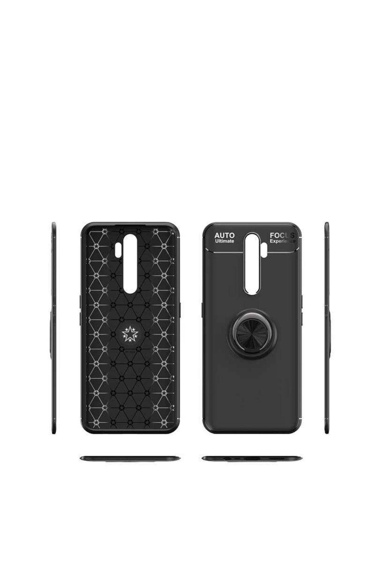 Oppo A5 2020 Için Yüzüklü Manyetik Ravel Silikon Kılıf Siyah