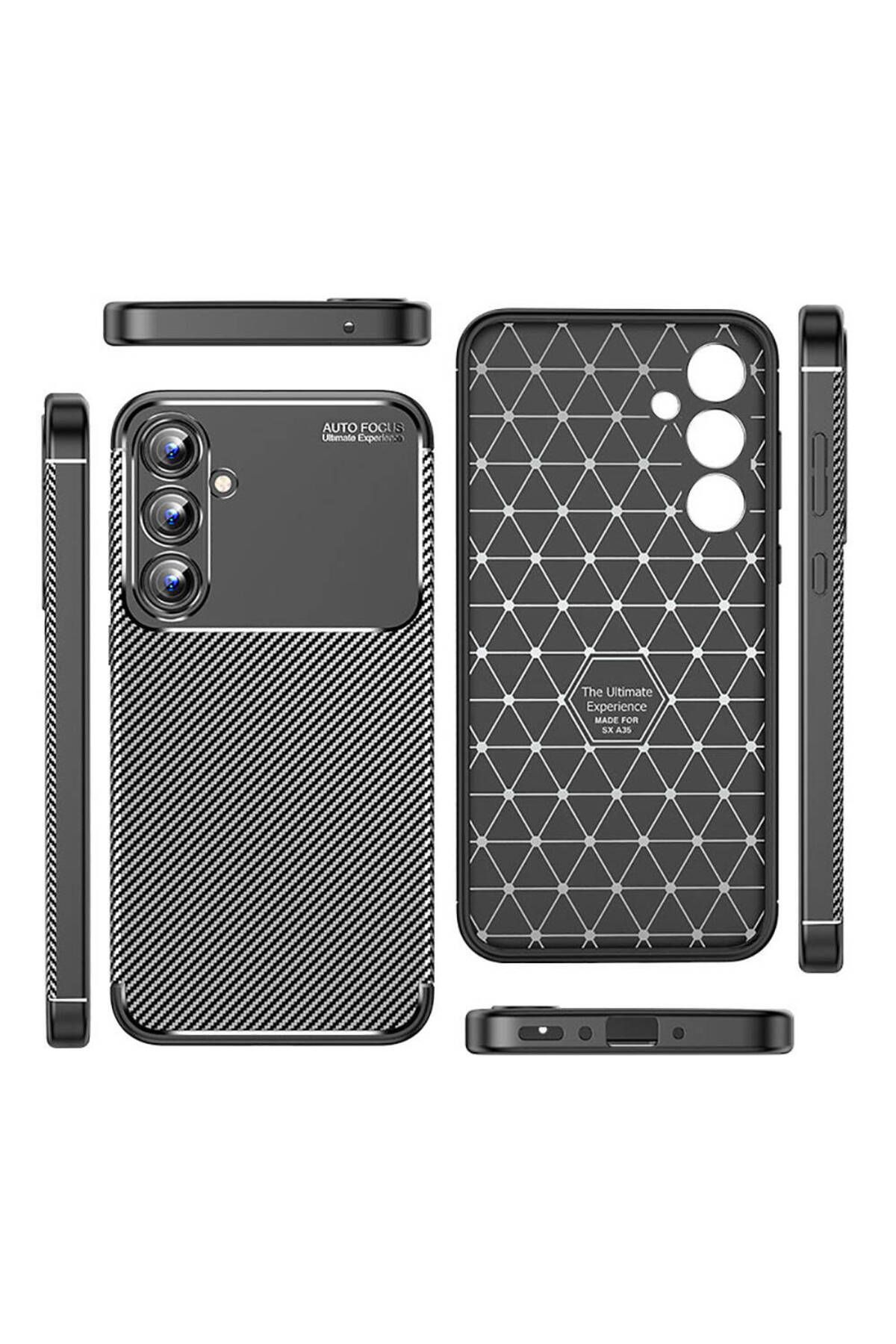 Samsung Galaxy A35 için Karbon Desenli Negro Silikon Kapak Siyah