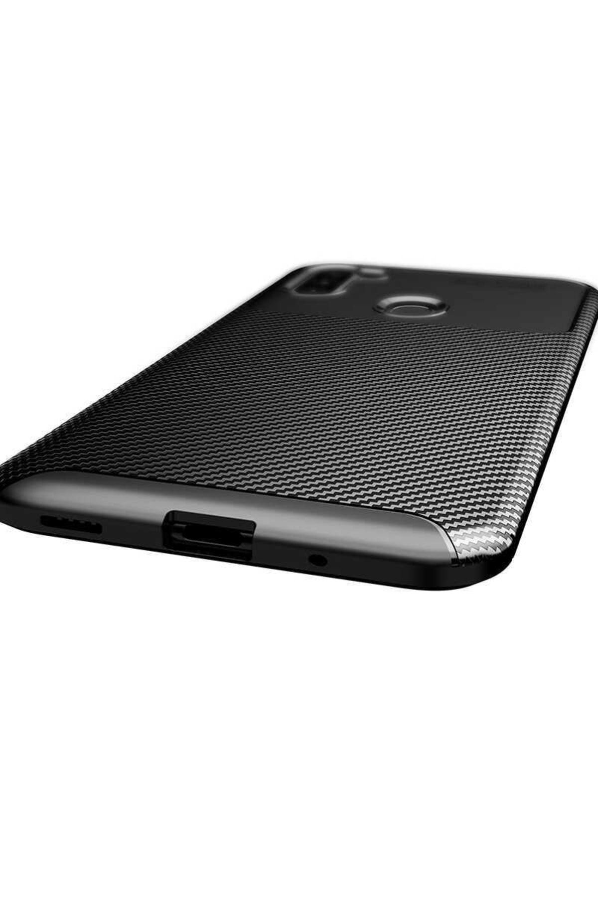 Samsung Galaxy M11 Için Karbon Tasarımlı Negro Silikon Kılıf Kahverengi