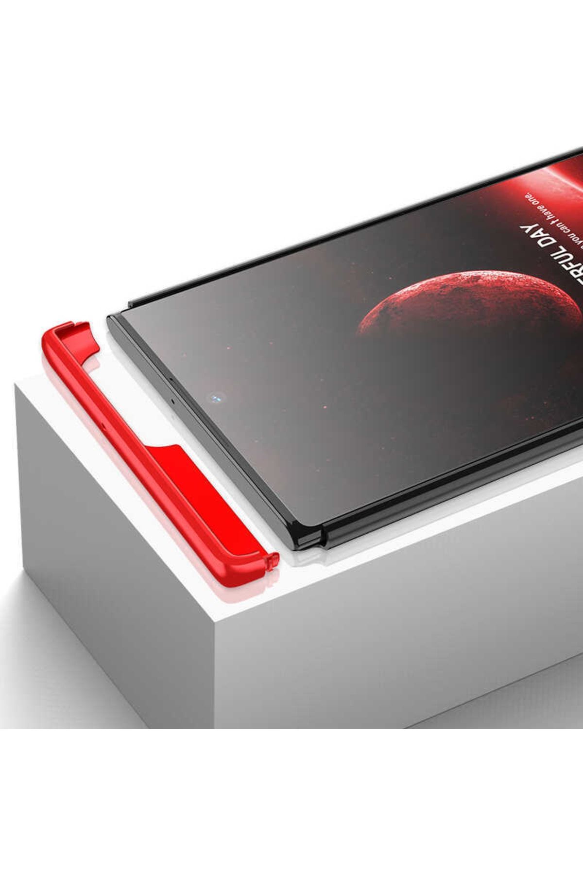 Samsung Galaxy S22 Ultra Için 3 Parçalı Ays Sert Silikon Kapak Siyah Gri