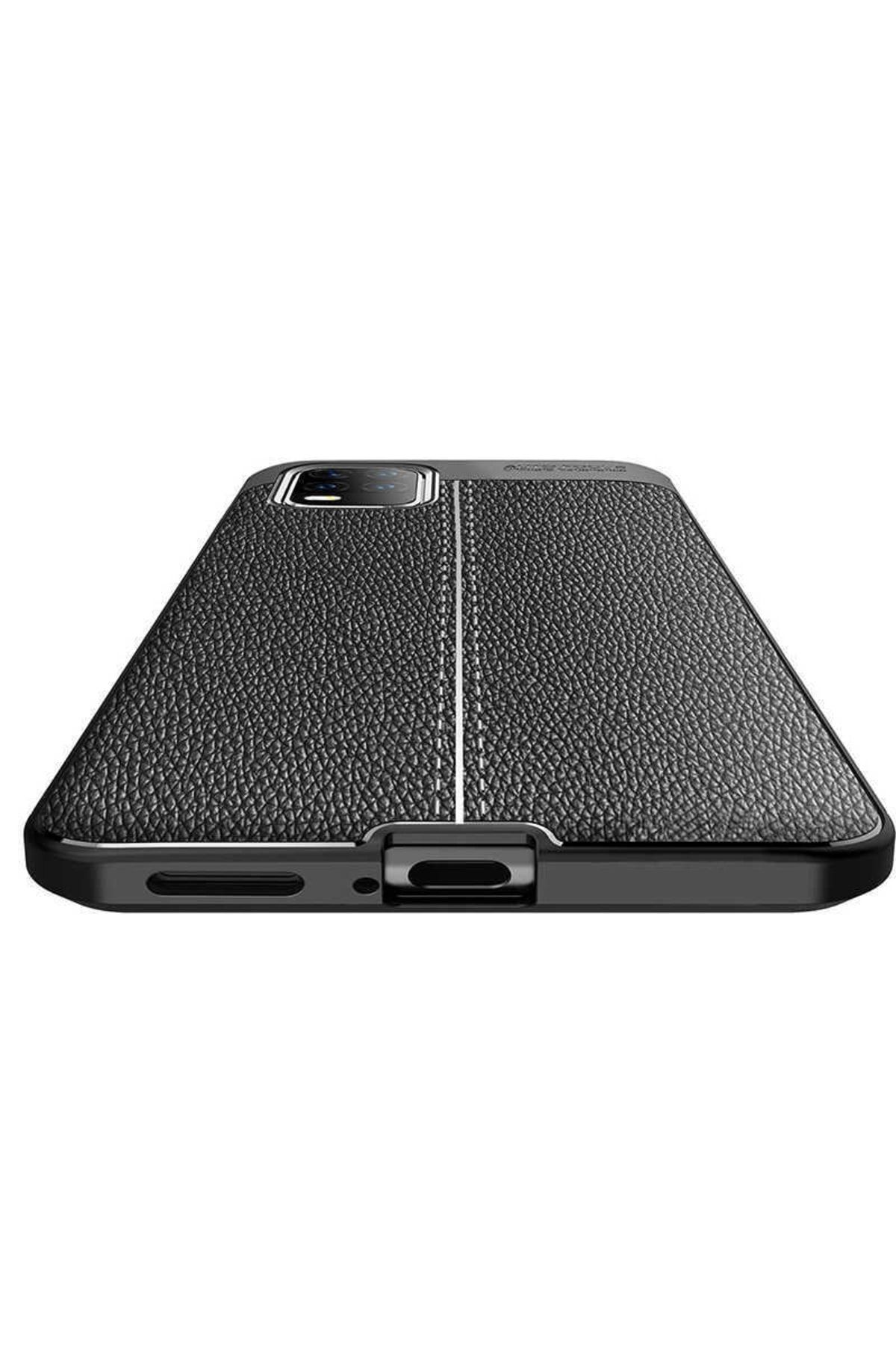 Xiaomi Mi 10 Lite Için Deri Görünümlü Niss Silikon Kapak Siyah