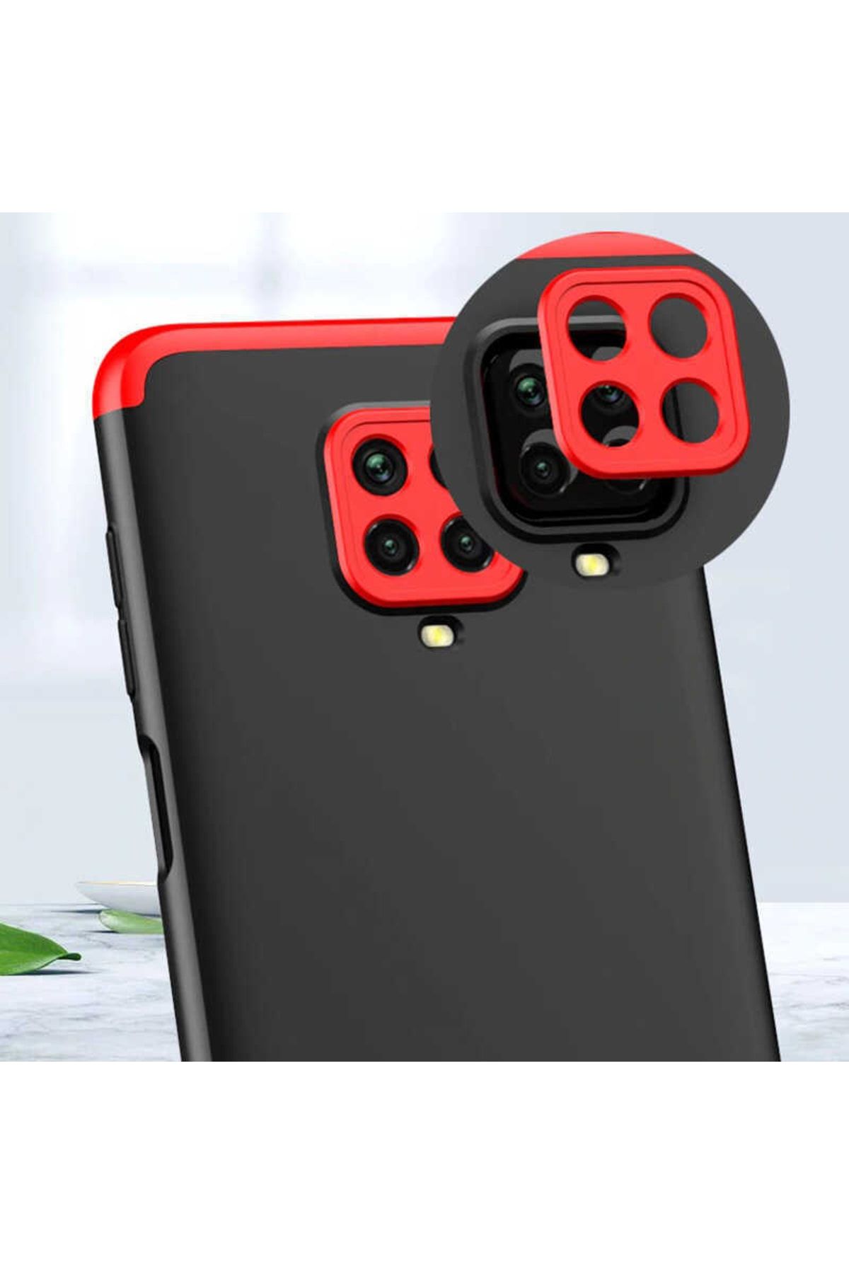 Xiaomi Redmi Note 9s Için 3 Parçalı Ays Sert Silikon Kapak Kırmızı